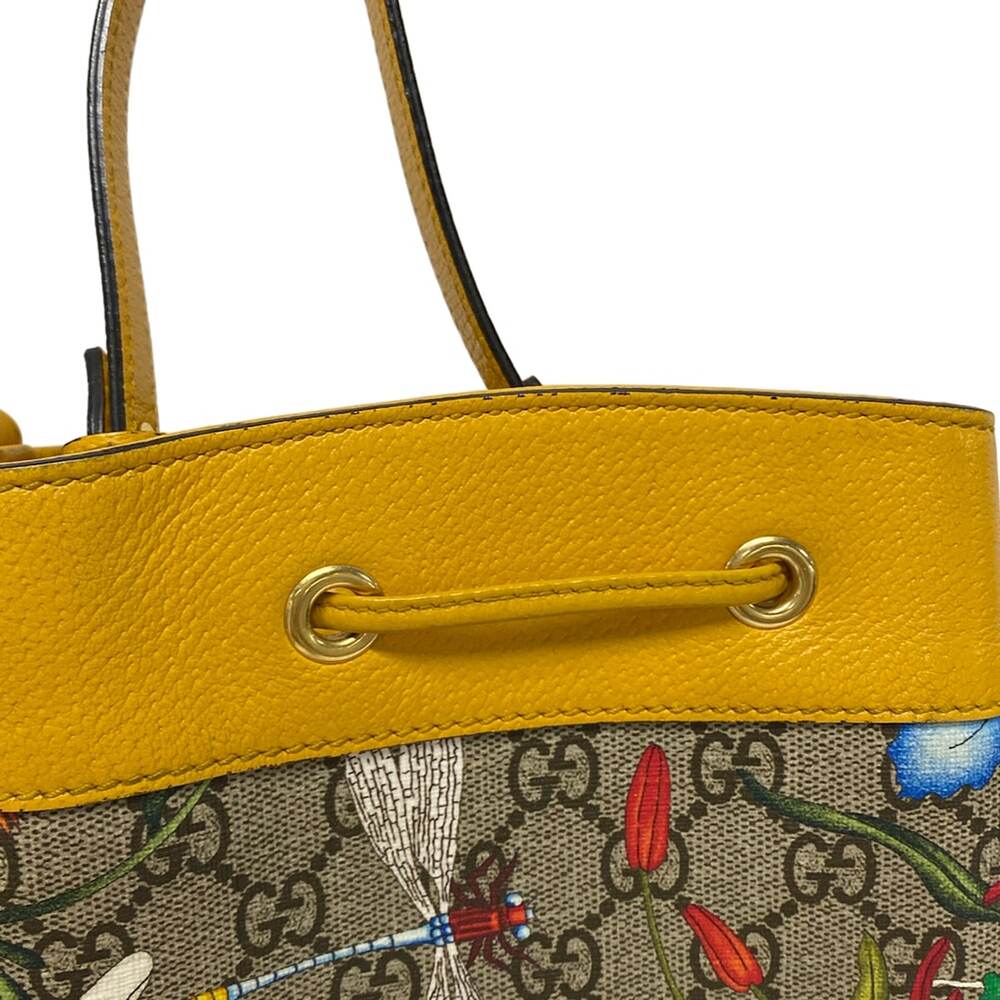 Gucci GG Supreme Ophidia Flora Small Bucket Handbag 550621 Yellow Dark Brown - Picture 13 of 15